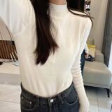 Свитер Muzi love, осенне-зимняя женская рубашка с полувысоким воротником, универсальная внутренняя приталенная блузка в западном стиле с длинными рукавами, женская