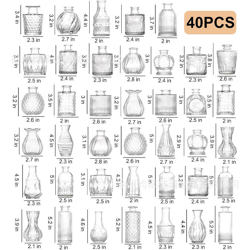 跨境热销复古玻璃花瓶插画高级感香薰瓶 透明ins风摆件小花瓶套装