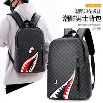 New Simple and Personalized Fashionable Shark Backpack Men's Backpack Plaid High School Student College Student Bag Computer Backpack