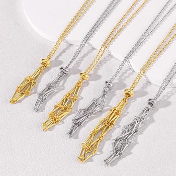 Titanium Steel Natural Crystal Raw Stone Mesh Bag Bamboo Necklace Woven Pendant Non-Fading Adjustable Chain Mesh Bag Cage Pendant