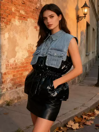 European and American Style Denim Patchwork Cardigan Jacket for Women 2026 Autumn New Trendy Fashion American Short Vest Winter