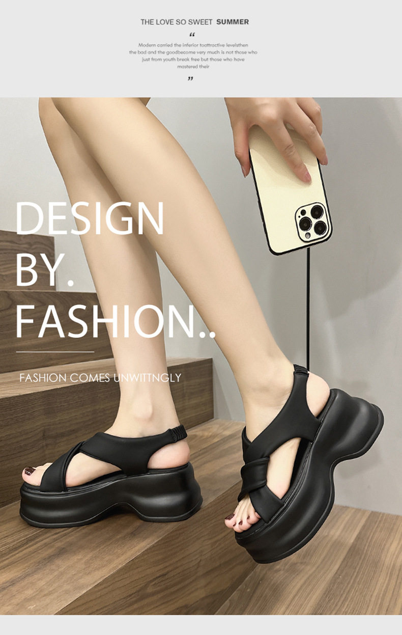 Dép sandal nữ quai chữ V đơn giản mùa hè, đế TPU nhẹ êm — Đen, Len nguyên chất chi tiết 8