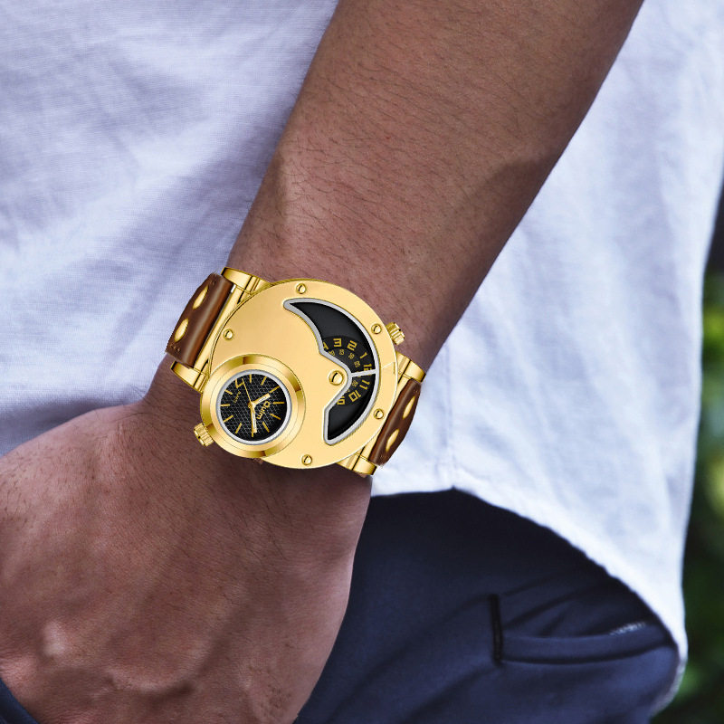 2024 New Arrival Belt Men's Watch Large Dial Quartz Watch Trendy Sports Watch Cross Border Gold Watch