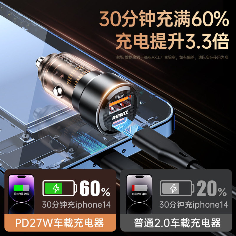 REMAX transparent dual-port 45W car fast charging head car mobile phone charger car fast charging head