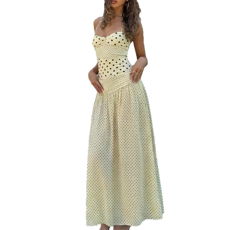 Elegant High Waisted Polka Dot Maxi Dress Summer Fashion Womens Casual Wear Wholesale Available