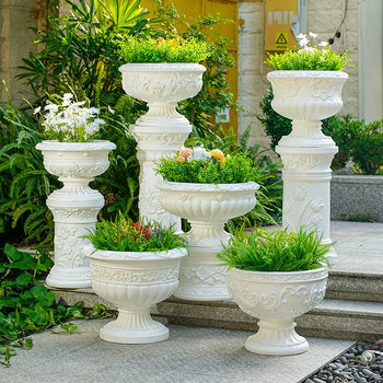 European-Style Retro Roman Column Flower Pot Outdoor Courtyard Garden Decoration Ornaments Villa Entrance Balcony Living Room Large Flower Pot
