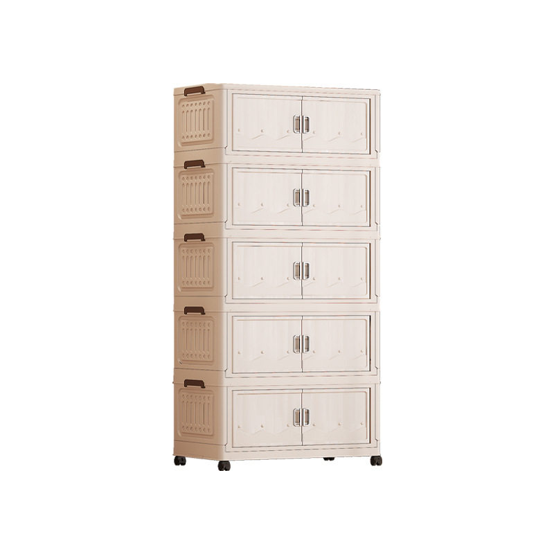 Cross-border Storage Cabinet Folding Storage Box Household Double Door Magnetic Suction Transparent Tidying Box Book Storage Box Pulley Car