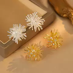 Light Luxury High-end Sense silver Dandelion Earrings Female Temperament Unique Exaggerated Design Sense Retro Western Style Earrings Earrings