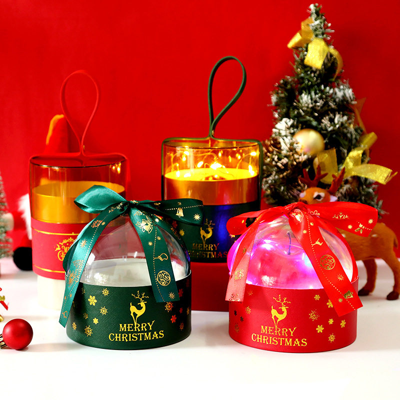 2025 New Gold-Stamped Semi-Circular Transparent Christmas Apple Hug Bucket Christmas Gift Box Christmas Apple Box