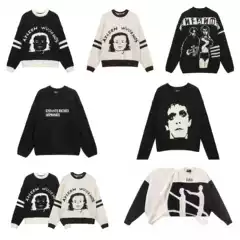 24SS Heavy Enfants Melancholy Rich Second Generation Alphabet Head Slogan Jacquard Vintage Crewneck Sweater Pullover