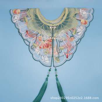 Lotus pond Moonlight embroidered cloud shoulder ancient style children's fake collar organza button shawl Hanfu accessories collar