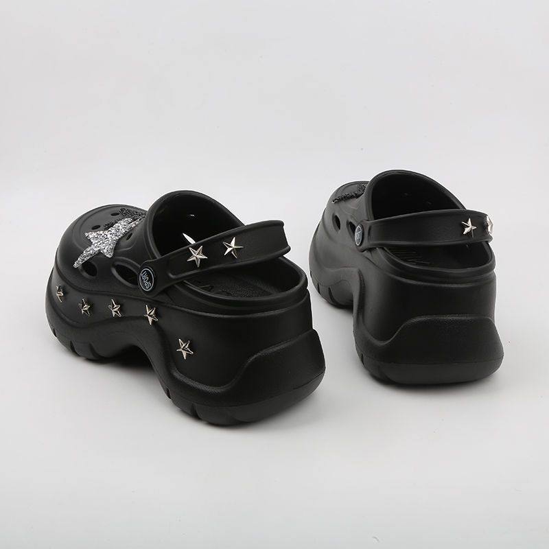 Thick Bottom Cartoon Hole Shoes Women's Summer 2024 New Style Outer Wear Non-slip Elevated Bottom Beach Baotou Half Slippers for Women