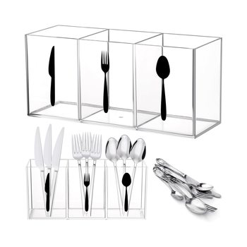Acrylic Desktop Storage Box 3 Pen Holder Silverware Knife, Fork and Spoon Tableware Storage Box Kitchen Dining Room Fit Box