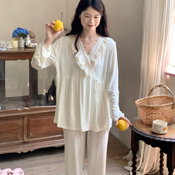 [in stock 6057] Modal Pajamas Kimono Summer Long Sleeve Pregnant Women's Milk-feeding Clothes for the Month