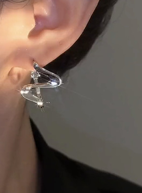 波浪金属耳环S925银针小众冷淡风