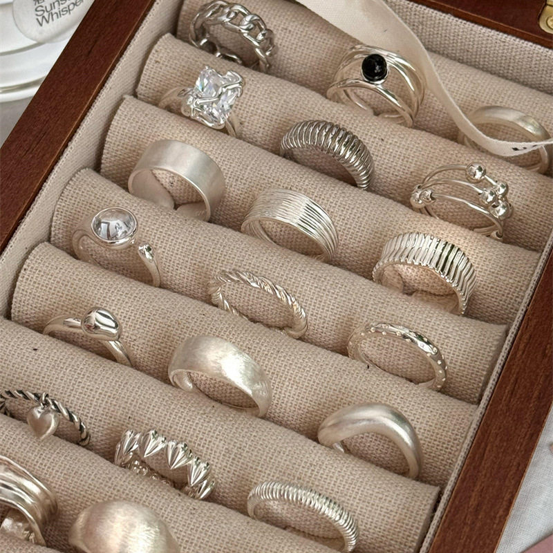 Niche Retro S925 Sterling Silver Plain Ring Ring Women's Color-free Light Luxury High-end Finger Ring All-match Open Ring