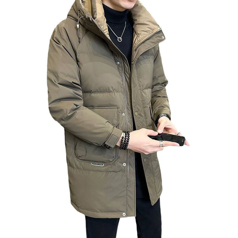 Hooded down Jacket Men's Winter 2024 New Mid-Length Jacket Men's Autumn and Winter Trendy Brand Korean Style Thickeneded Outwear