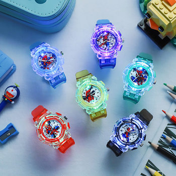 Children's Luminous Spider-Man Cartoon Luminous Electronic Watch Boy Led Flash Quartz Watch Manufacturer Luminous Dial