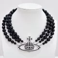 Black agate three-layer large Saturn necklace