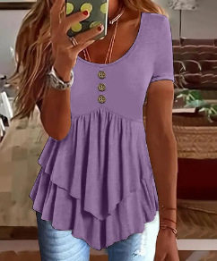 2025年新款亚马逊跨境欧美女装时尚三粒扣休闲纯色短袖连衣裙上衣