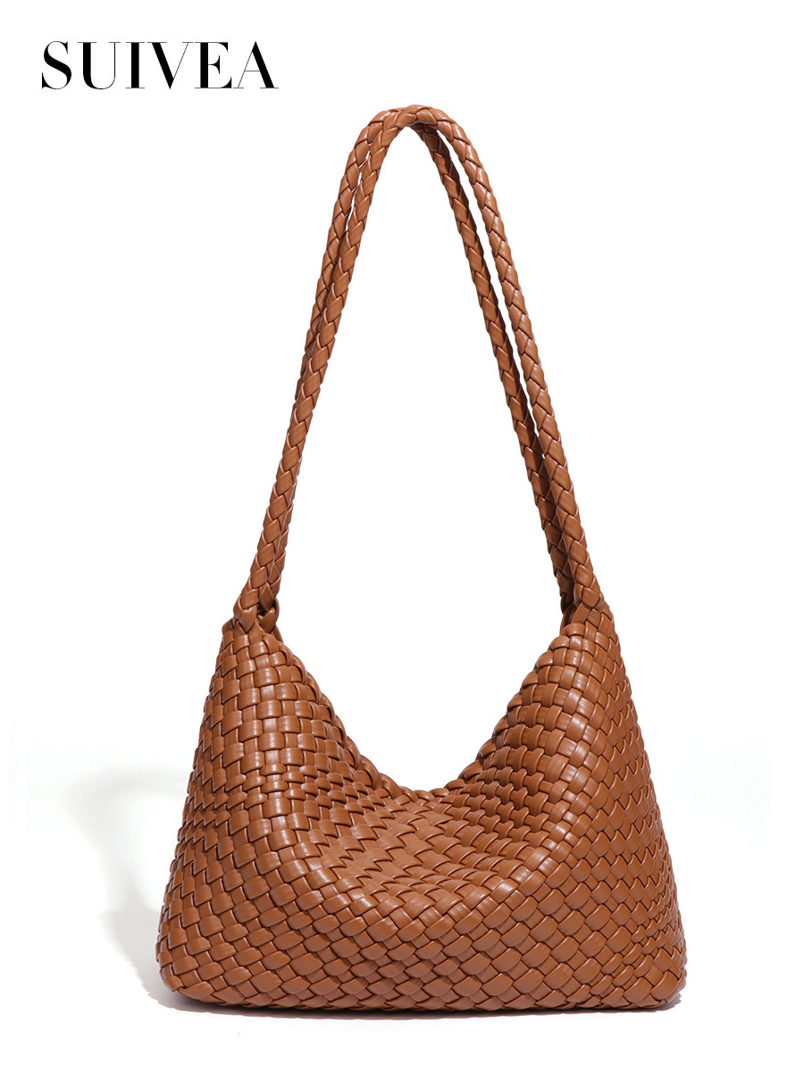Túi tote nữ đan dệt phong cách thời trang đường phố, túi đeo vai và kẹp nách cỡ lớn — B2645 # Màu be, B2645 # màu đen, B2645 # Màu nâu., B2645 # Màu trắng ngà