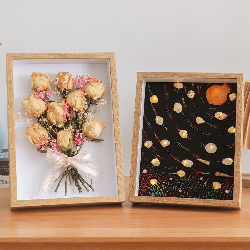 Hollow Stereo Photo Frame Table 3cm Hollow 5cm Handmade DIY Gift Dried Flowers Immortalized Flowers Wooden Specimen Frame