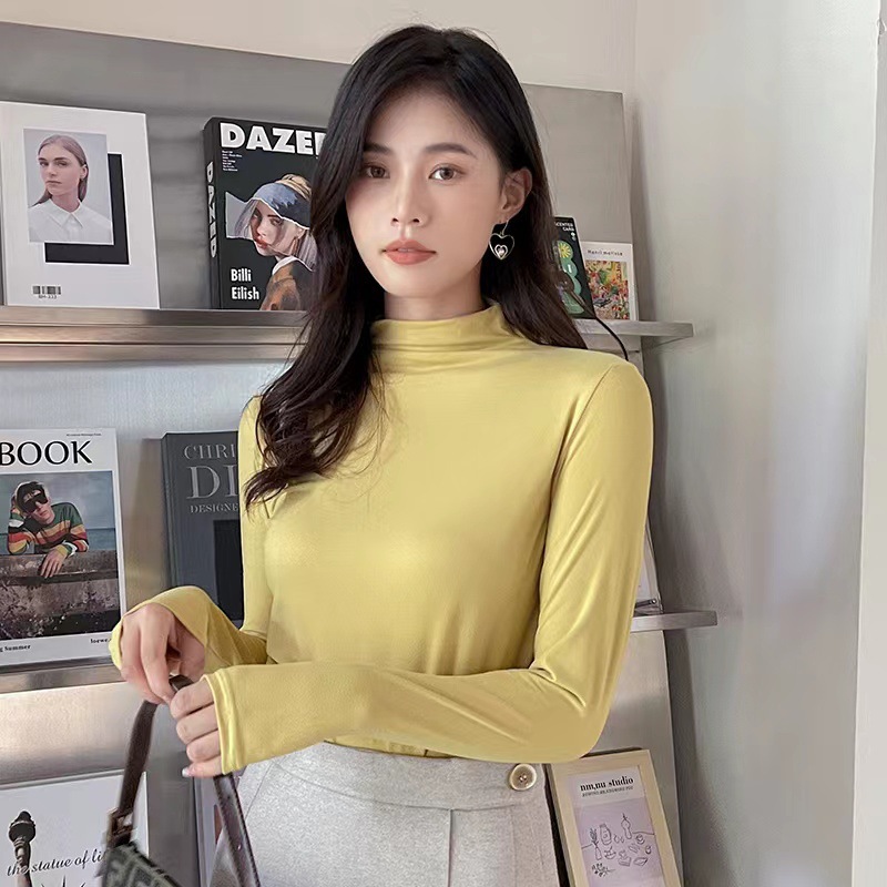 牛奶丝半高领打底衫女秋冬纯色内搭堆堆领修身长袖t恤面膜秋衣潮