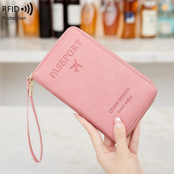 Cross-border new RFID passport holder ticket storage id bag zipper long wallet multifunctional travel passport bag