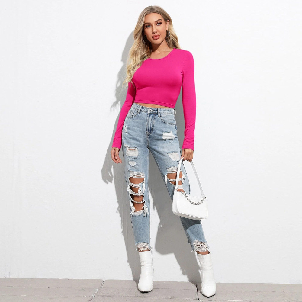 Womens Slim Fit Long Sleeve T Shirt High Stretch Versatile Trendy Design Autumn Winter Fashion Wholesale Available