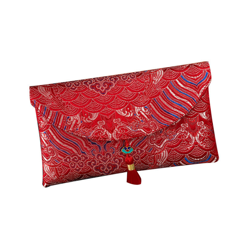 Fabric Full Moon Red Envelope for Wedding, Chinese-Style Fabric Red Envelope for Parents, Lucky Money Envelope, Festive Red Envelope