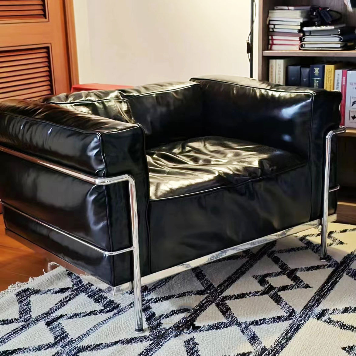 定制1 1复刻包豪斯真皮lc3Sofa沙发不锈钢复古风客厅书房单人沙发