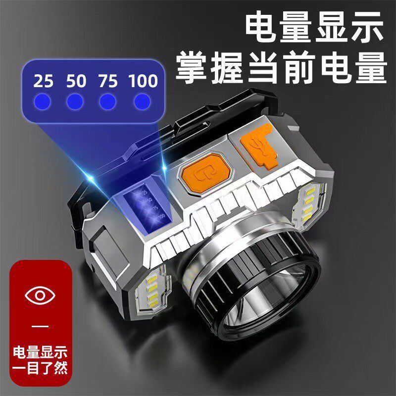 Led Headlight Strong Light Rechargeable Ultra-Bright Head-Mounted Flashlight Outdoor Night Fishing Headlight Home Lightweight Long-Range Miner's Lamp