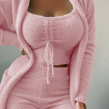 Cross-border 2023 Autumn and Winter New European and American Women's Slim Three-piece Set Women's Amazon Casual Pure Color Long-sleeved Suit Trendy