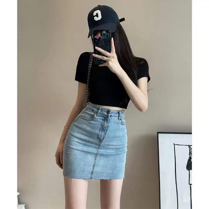 High Waisted Bodycon Denim Skirt Stretch Fabric Slim Fit Versatile Style Summer Casual Wear Wholesale Available