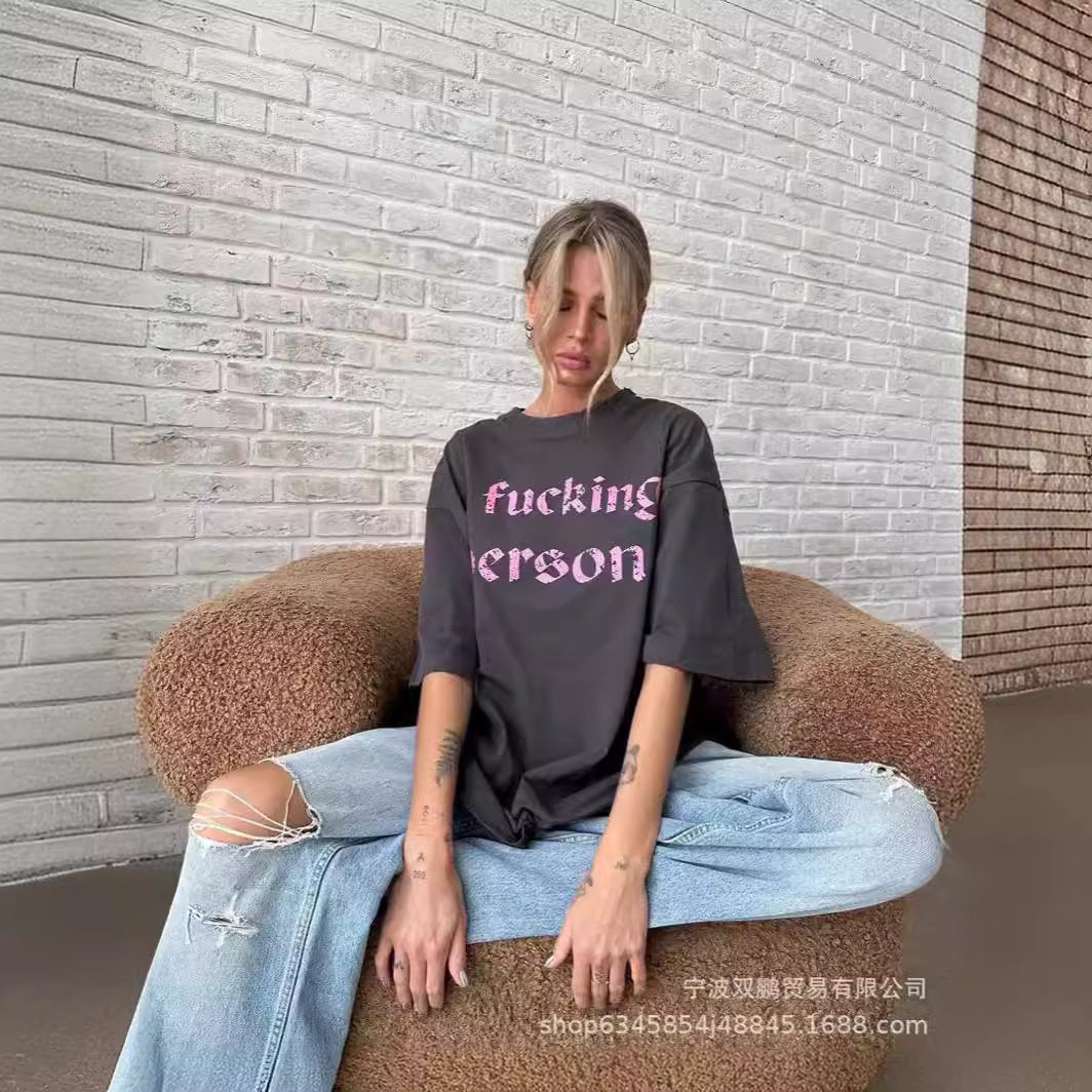 Vintage Graphic Print T Shirt Summer Style Casual Fit Loose Cotton Top Womens Fashion Wholesale Available