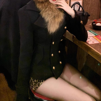 Special Offer, Non-Refundable, Non-Exchangeable, Shibuya Hottie, Large Fur Collar, Waist-Cinching, Thick Woolen Coat and Short Skirt Two-Piece Set