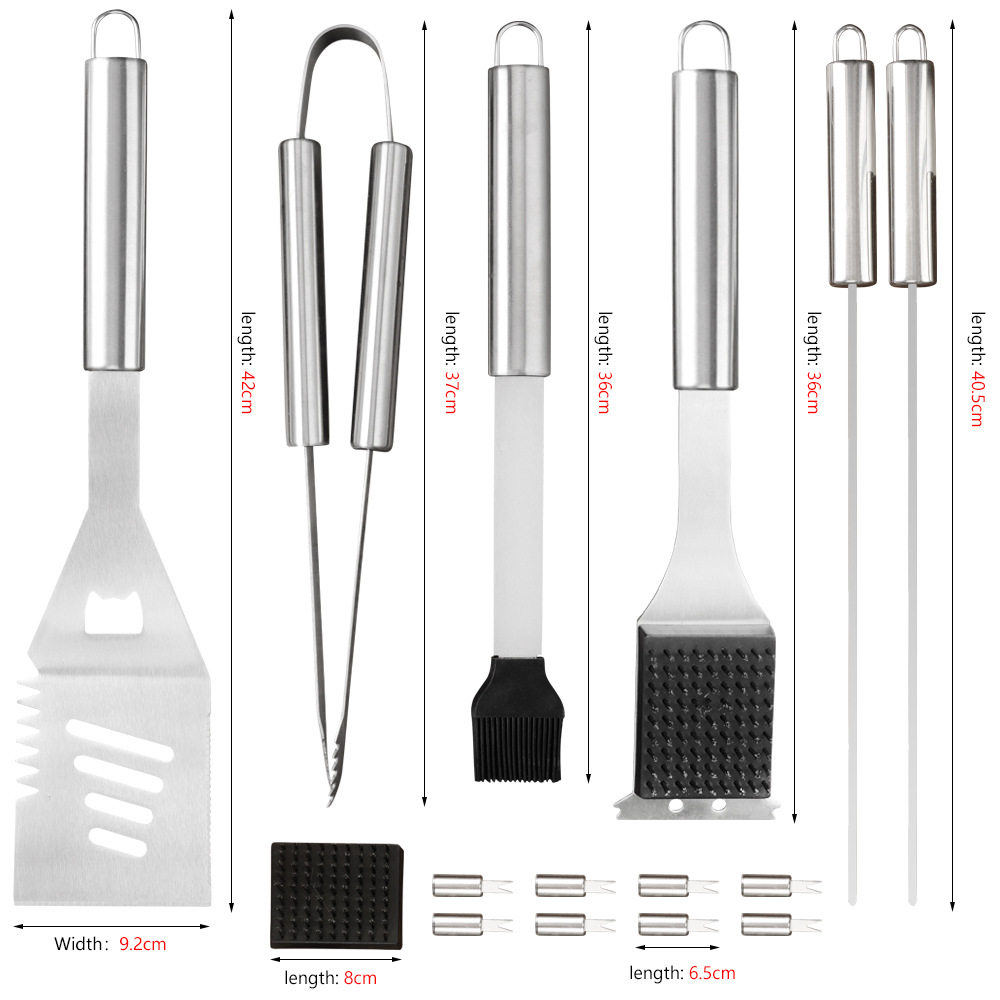 Outdoor barbecue 16 pieces stainless steel pipe handle grill suit bbq aluminum box barbecue tools portable suit in stock