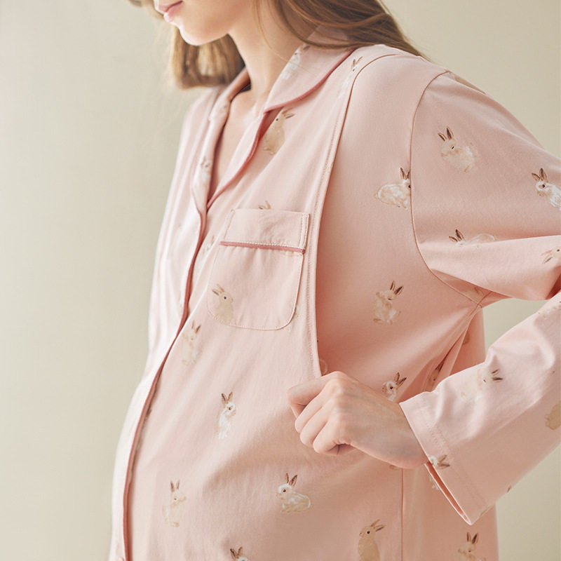 Fenton [Pure Cotton Maternity Clothes] Spring and Autumn Pure Cotton Postpartum Maternity Nursing Pajamas Women's Home Clothes Set