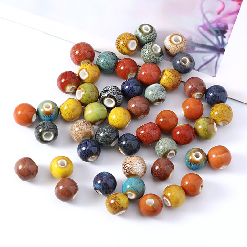 配件diy饰品大孔陶瓷散珠10mm手串珠子景德镇手链配件陶瓷珠批发