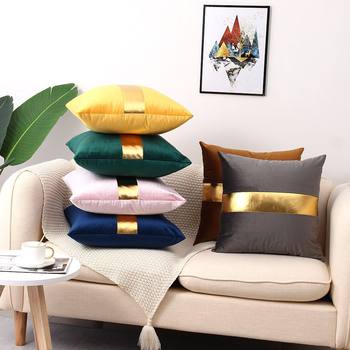 Amazon's Popular Velvet Gold Strip Splicing Pillowcase Sofa Pillow Waist Pillowcase Simple Pu Leather Cushion Cover