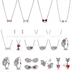 Cross-Border Foreign Trade Hot-Selling S925 Silver Panjia Heart Series Butterfly Festival Gemstone Set Women's Necklace Earrings Ring Batch