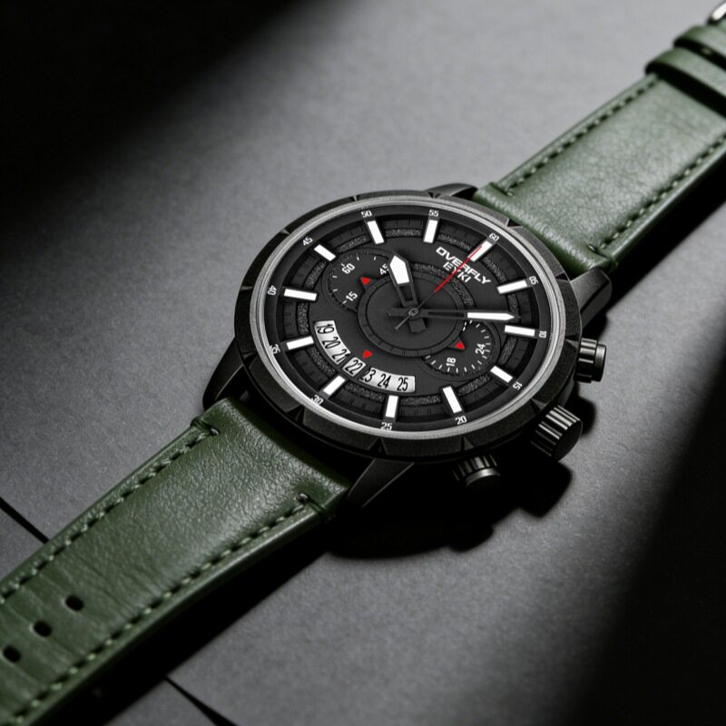Aiqi Watch Men's Stylish and Simple Three-Eye Quartz Watch with Calendar, Sports Waterproof, Luminous Men's Wristwatch