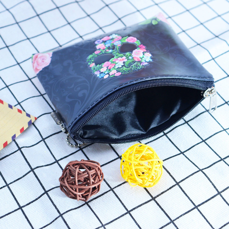 Rose Skull Retro Wallet Mini Multifunctional Zipper Coin Purse ID Card Storage Bag Spot Wholesale