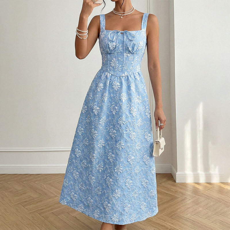 Floral A Line Dress Sweet and Fresh Design Sleeveless Waist Defined Summer Style Wholesale Available