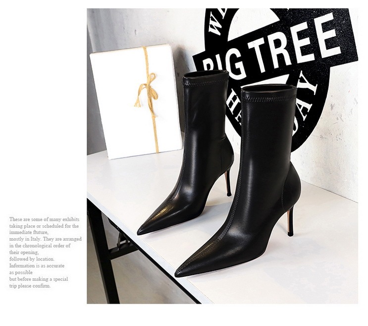 Boot nữ cổ thấp mũi nhọn gót nhọn cao 7.5cm phong cách thanh lịch — Màu đen lót một lớp, Màu đen lót nhung, Màu Kaki lót nhung, Màu Kaki một lớp lót trong