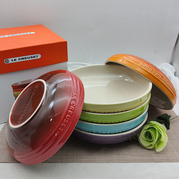 Jz05 French Ceramic Tableware Gradient Color English Embossed Dinner Plate Deep Dish Plate Baking Tray French Style