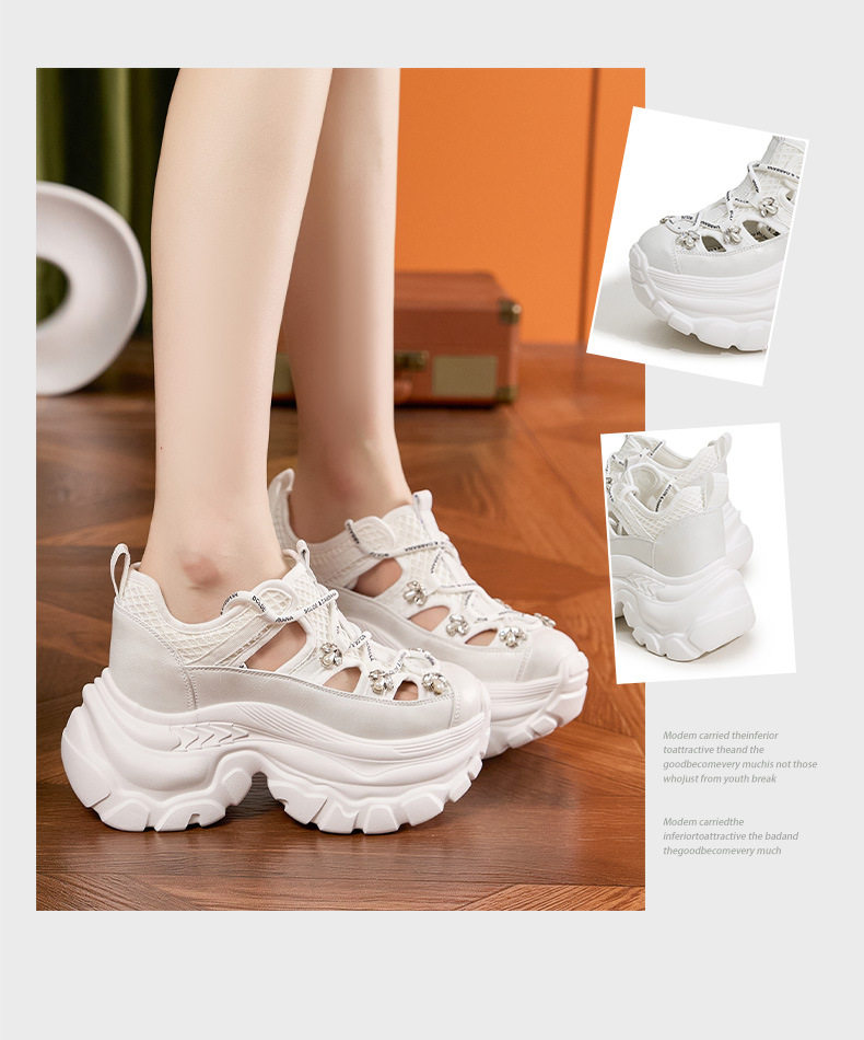 Giày sneaker nữ đế dày chunky phong cách thể thao đa năng, gót 8 cm — Xám, Trắng chi tiết 3