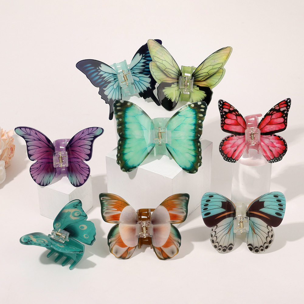 跨境超好看仿镇蝴蝶抓夹女高级感半扎发醋酸发夹后脑勺鲨鱼夹头饰