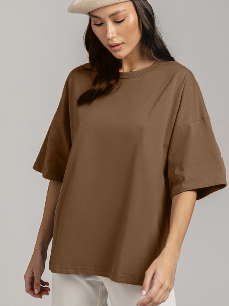 Womens Loose Fit Solid Color T Shirt 100 Cotton Short Sleeve Versatile Style Spring Summer Collection Wholesale