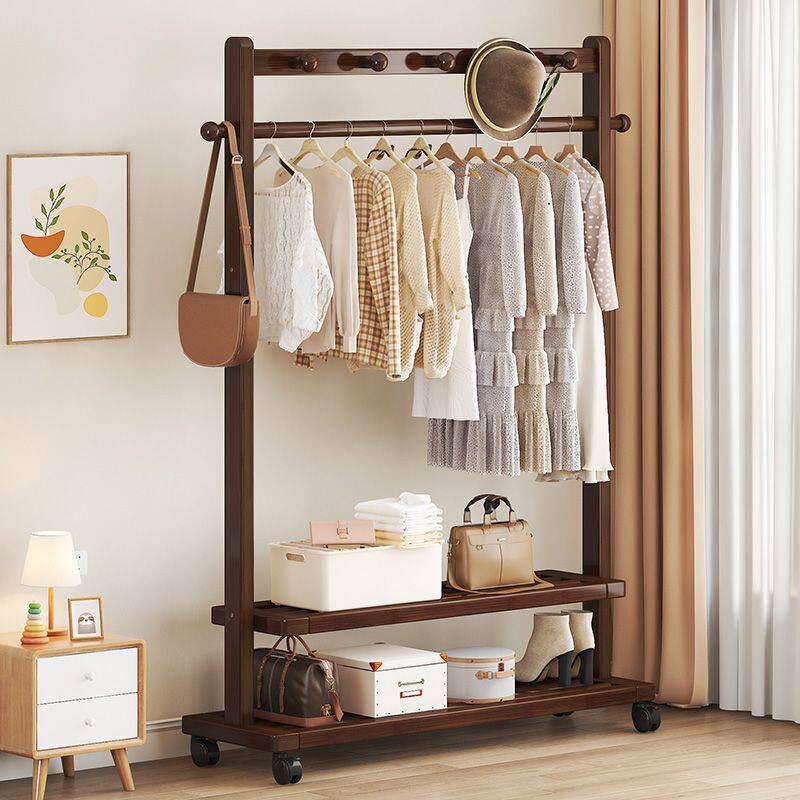Clothes Rack, Floor-Standing Bedroom Coat Rack, Simple and Modern Movable Clothes Drying Rack, Guesthouse Coat Rack, Tea Room Rack